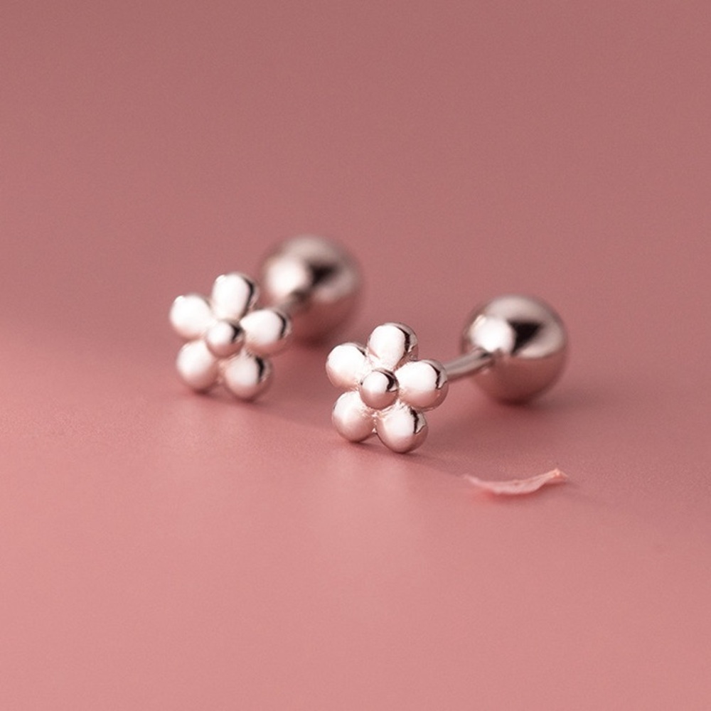 S925 Small flower Screw back Studs Earrings - ESB020 Silver